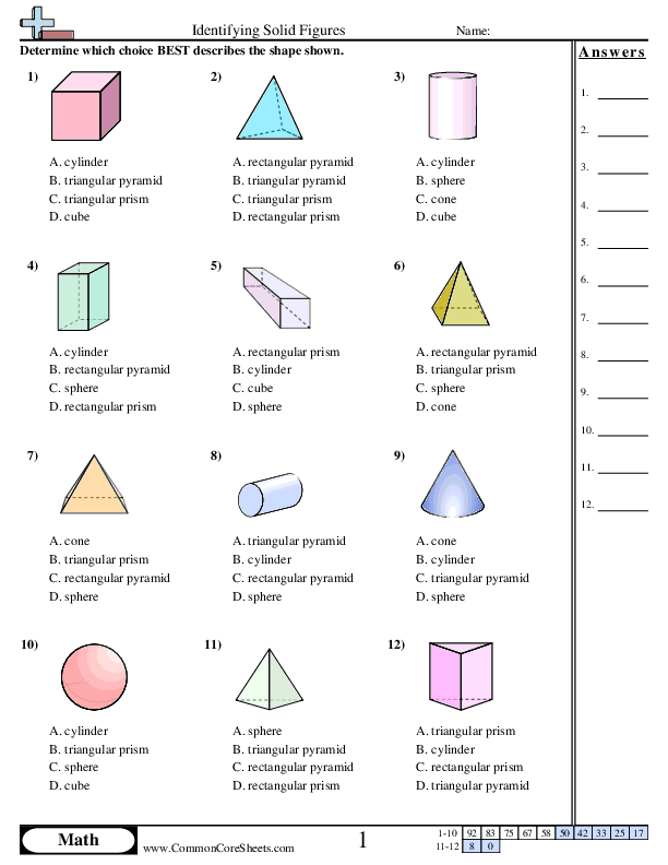 Identifying Solid Shapes worksheet